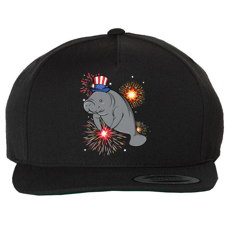 4th Of July Manatee Marine Biologist Patriotic Fireworks Wool Snapback Cap