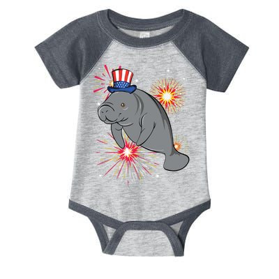 4th Of July Manatee Marine Biologist Patriotic Fireworks Infant Baby Jersey Bodysuit