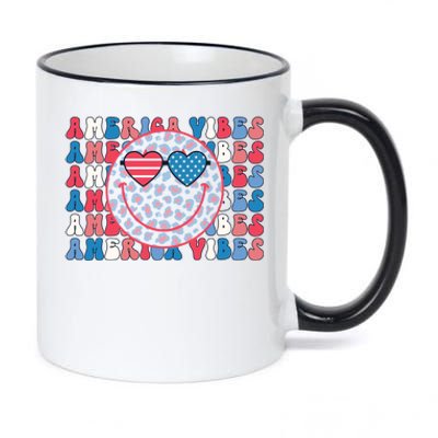 4th Of July America Vibes Happy Smile Patriotic Meaningful Gift 11oz Black Color Changing Mug