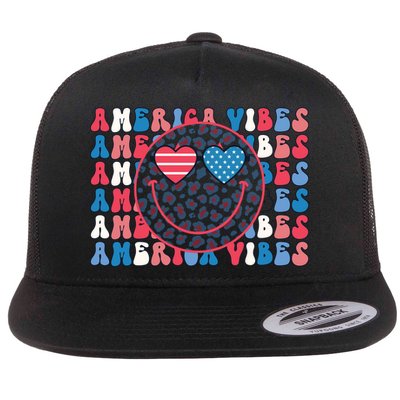 4th Of July America Vibes Happy Smile Patriotic Meaningful Gift Flatbill Hat