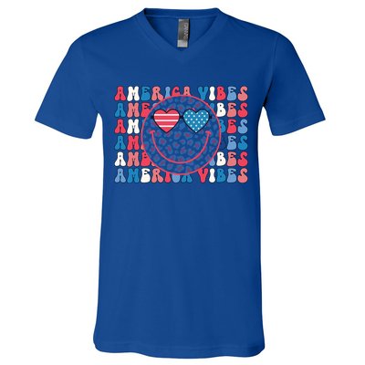4th Of July America Vibes Happy Smile Patriotic Meaningful Gift V-Neck T-Shirt