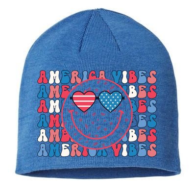 4th Of July America Vibes Happy Smile Patriotic Meaningful Gift Sustainable Beanie