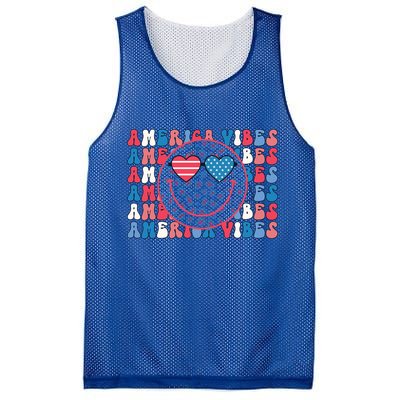4th Of July America Vibes Happy Smile Patriotic Meaningful Gift Mesh Reversible Basketball Jersey Tank