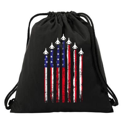 4th Of July Air Veteran Patriotic Fighter Jets Drawstring Bag