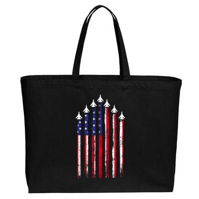 4th Of July Air Veteran Patriotic Fighter Jets Cotton Canvas Jumbo Tote