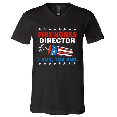 4th Of July Fireworks Director I Run You Run V-Neck T-Shirt