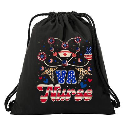 4th of July Va Nurse American Flag Sunflower Stethoscope Drawstring Bag