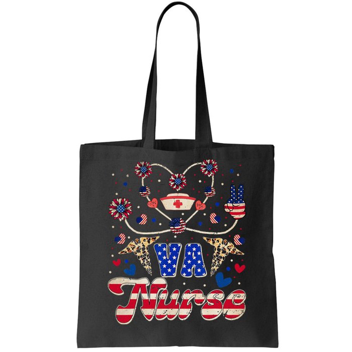 4th of July Va Nurse American Flag Sunflower Stethoscope Tote Bag