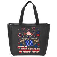 4th of July Va Nurse American Flag Sunflower Stethoscope Zip Tote Bag