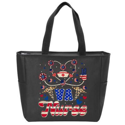 4th of July Va Nurse American Flag Sunflower Stethoscope Zip Tote Bag