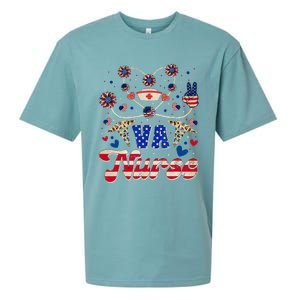 4th of July Va Nurse American Flag Sunflower Stethoscope Sueded Cloud Jersey T-Shirt