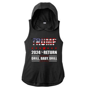 4th Of July Trump 2024 Drill Baby Drill Us Flag Republican Ladies PosiCharge Tri-Blend Wicking Draft Hoodie Tank