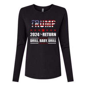 4th Of July Trump 2024 Drill Baby Drill Us Flag Republican Womens Cotton Relaxed Long Sleeve T-Shirt