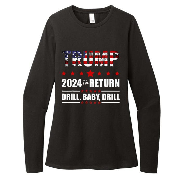 4th Of July Trump 2024 Drill Baby Drill Us Flag Republican Womens CVC Long Sleeve Shirt