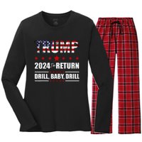 4th Of July Trump 2024 Drill Baby Drill Us Flag Republican Women's Long Sleeve Flannel Pajama Set 