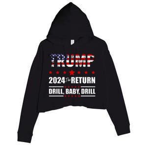 4th Of July Trump 2024 Drill Baby Drill Us Flag Republican Crop Fleece Hoodie