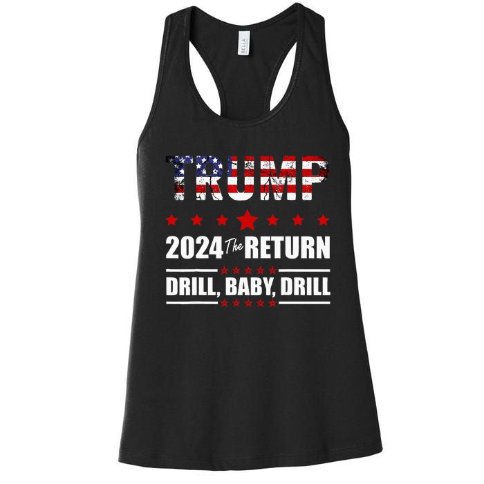 4th Of July Trump 2024 Drill Baby Drill Us Flag Republican Women's Racerback Tank