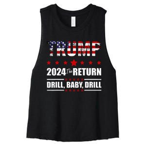 4th Of July Trump 2024 Drill Baby Drill Us Flag Republican Women's Racerback Cropped Tank