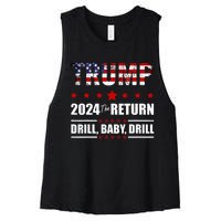 4th Of July Trump 2024 Drill Baby Drill Us Flag Republican Women's Racerback Cropped Tank