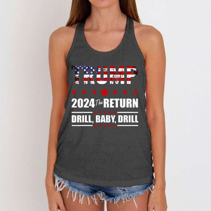 4th Of July Trump 2024 Drill Baby Drill Us Flag Republican Women's Knotted Racerback Tank