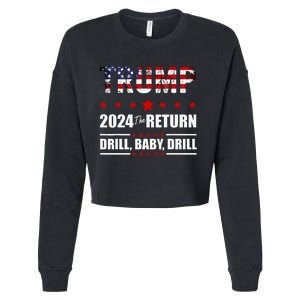 4th Of July Trump 2024 Drill Baby Drill Us Flag Republican Cropped Pullover Crew