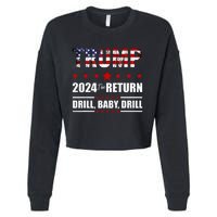 4th Of July Trump 2024 Drill Baby Drill Us Flag Republican Cropped Pullover Crew