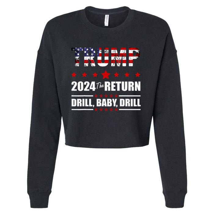 4th Of July Trump 2024 Drill Baby Drill Us Flag Republican Cropped Pullover Crew