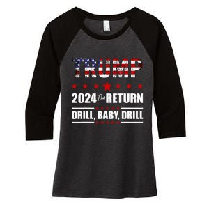 4th Of July Trump 2024 Drill Baby Drill Us Flag Republican Women's Tri-Blend 3/4-Sleeve Raglan Shirt