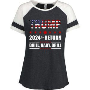 4th Of July Trump 2024 Drill Baby Drill Us Flag Republican Enza Ladies Jersey Colorblock Tee