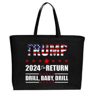 4th Of July Trump 2024 Drill Baby Drill Us Flag Republican Cotton Canvas Jumbo Tote