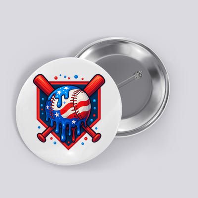 4th Of July Baseball  - USA Flag Ice Cream Drip  - Patriotic Summer Gift Button