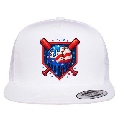 4th Of July Baseball  - USA Flag Ice Cream Drip  - Patriotic Summer Gift Flatbill Hat
