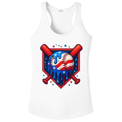 4th Of July Baseball  - USA Flag Ice Cream Drip  - Patriotic Summer Gift Ladies PosiCharge Competitor Racerback Tank
