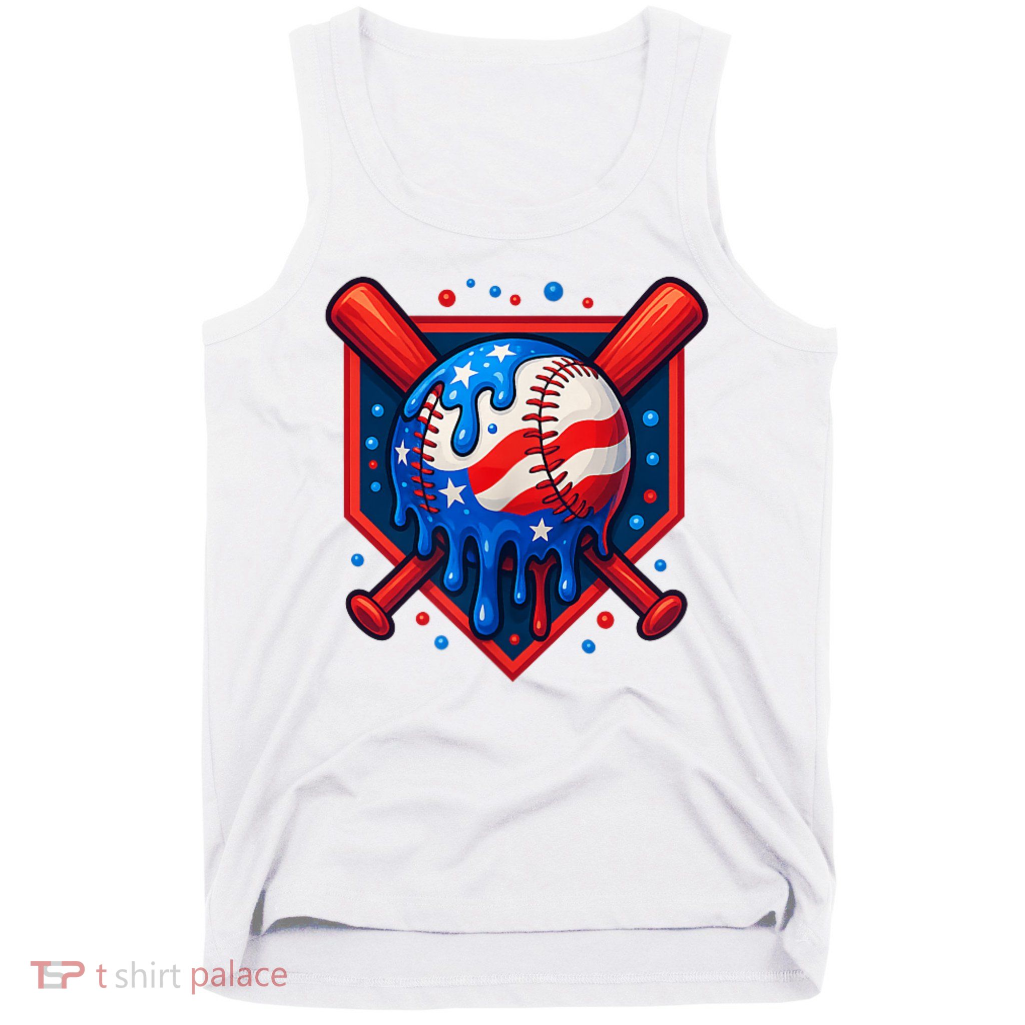 4th Of July Baseball  - USA Flag Ice Cream Drip  - Patriotic Summer Gift Tank Top