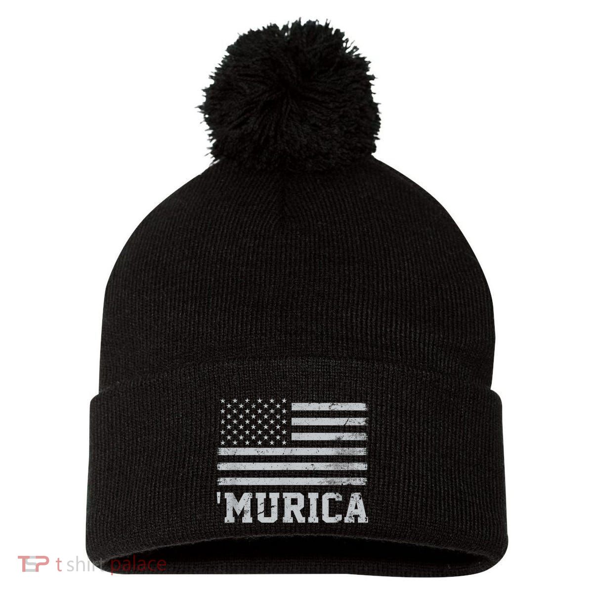 4th Of July Bald Flag Mullet Murica Usa Usa Merica Pom Pom 12in Knit Beanie