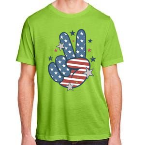 4Th Of July Peace Sign Hand American Flag Patriotic Usa Cute Gift Adult ChromaSoft Performance T-Shirt