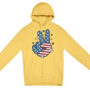 4Th Of July Peace Sign Hand American Flag Patriotic Usa Cute Gift Premium Pullover Hoodie