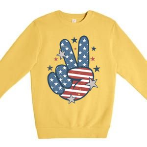 4Th Of July Peace Sign Hand American Flag Patriotic Usa Cute Gift Premium Crewneck Sweatshirt