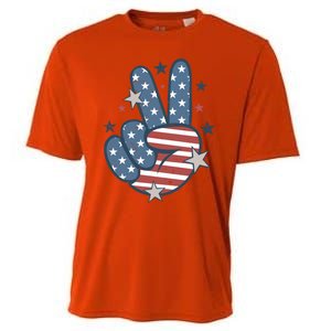 4Th Of July Peace Sign Hand American Flag Patriotic Usa Cute Gift Cooling Performance Crew T-Shirt