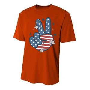 4Th Of July Peace Sign Hand American Flag Patriotic Usa Cute Gift Performance Sprint T-Shirt