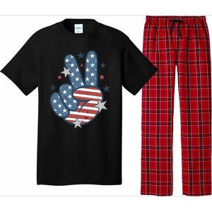 4Th Of July Peace Sign Hand American Flag Patriotic Usa Cute Gift Pajama Set