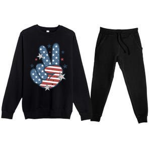 4Th Of July Peace Sign Hand American Flag Patriotic Usa Cute Gift Premium Crewneck Sweatsuit Set