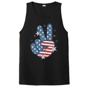 4Th Of July Peace Sign Hand American Flag Patriotic Usa Cute Gift PosiCharge Competitor Tank