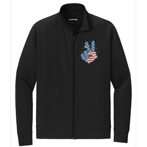 4Th Of July Peace Sign Hand American Flag Patriotic Usa Cute Gift Stretch Full-Zip Cadet Jacket