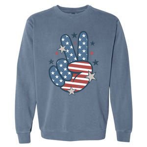 4Th Of July Peace Sign Hand American Flag Patriotic Usa Cute Gift Garment-Dyed Sweatshirt