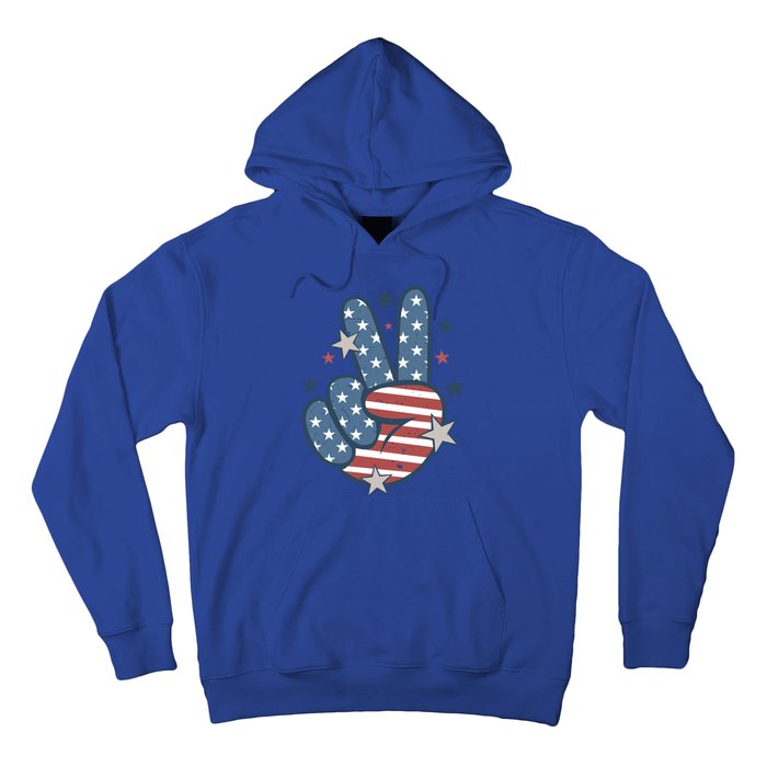 4Th Of July Peace Sign Hand American Flag Patriotic Usa Cute Gift Hoodie