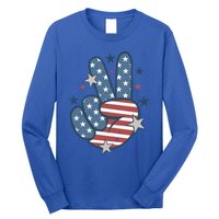 4Th Of July Peace Sign Hand American Flag Patriotic Usa Cute Gift Long Sleeve Shirt