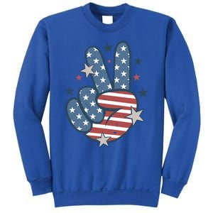 4Th Of July Peace Sign Hand American Flag Patriotic Usa Cute Gift Sweatshirt