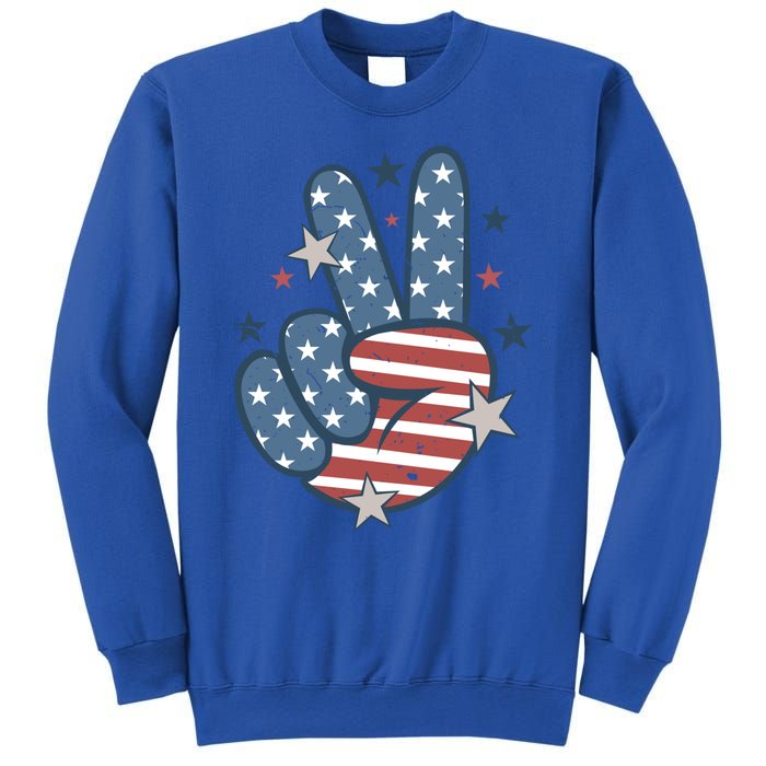 4Th Of July Peace Sign Hand American Flag Patriotic Usa Cute Gift Sweatshirt