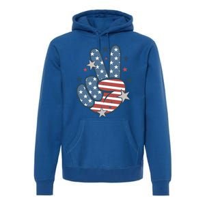 4Th Of July Peace Sign Hand American Flag Patriotic Usa Cute Gift Premium Hoodie